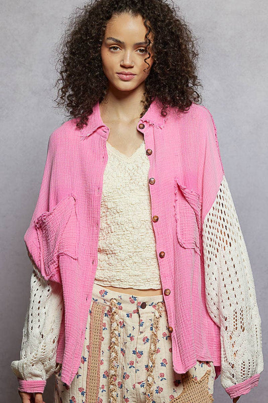 POL Contrast sweater sleeves chest pockets shirt